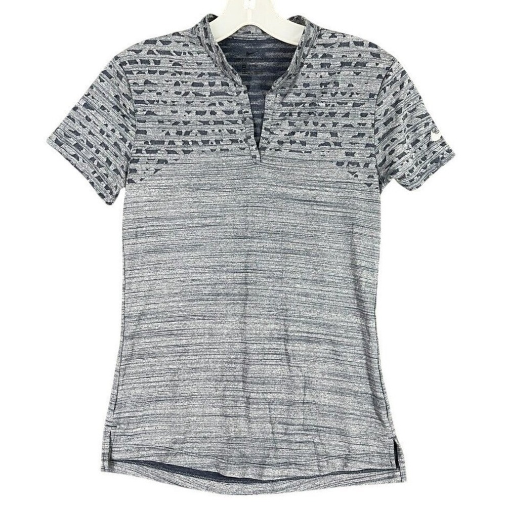 Nike Zonal Cooling Polo Womens XS Heathered Blue Geometric Golf Top Athletic